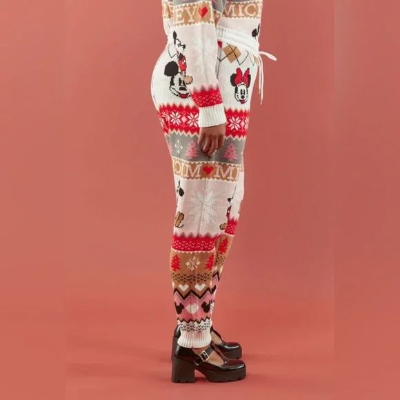 NEW Forever 21 x Disney Mickey Mouse Fair Isle Christmas Sweater-Knit Joggers - Picture 3 of 9